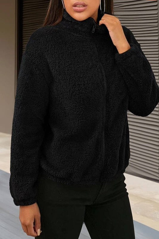 CWOCO00207_PLUSH CASUAL LOOSE ZIP-UP LONG-SLEEVED JACKET