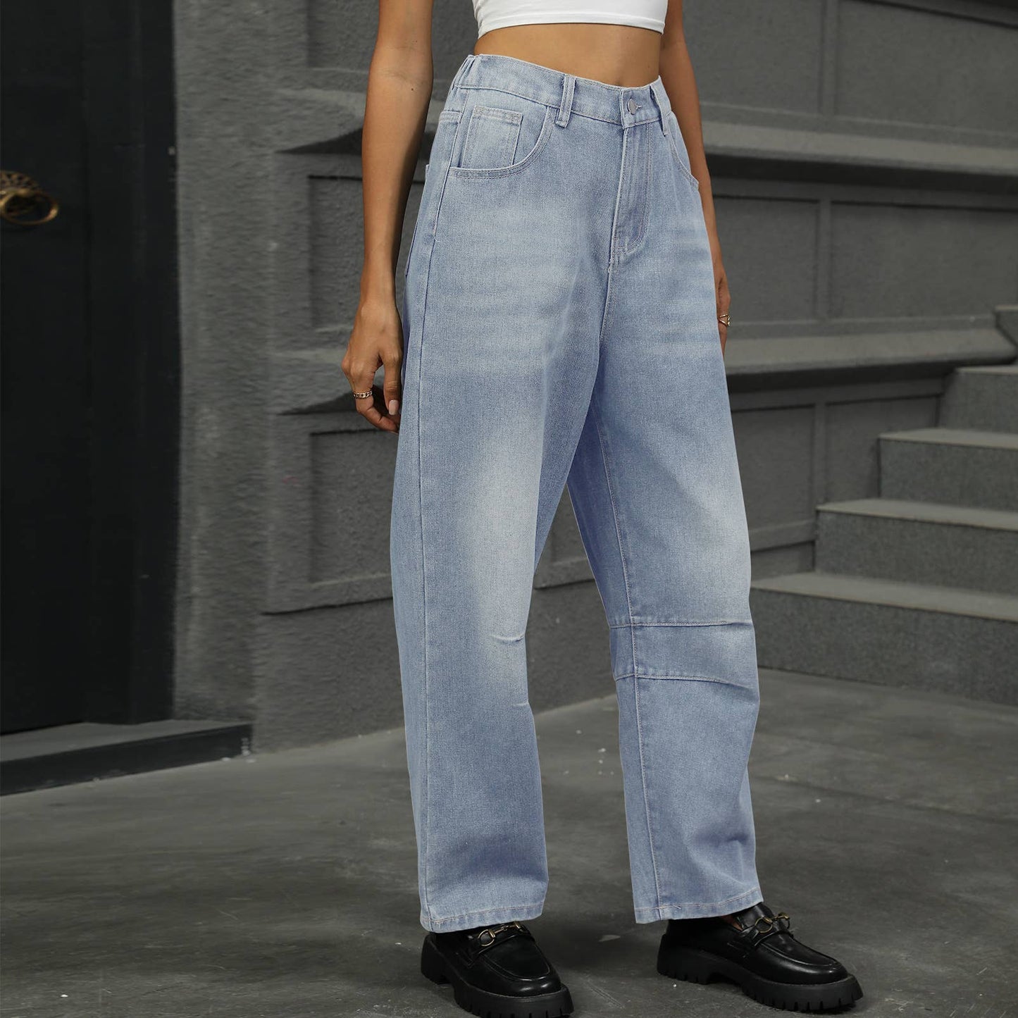 WASHED LOOSE HARLAN DENIM NINE-POINT PANTS