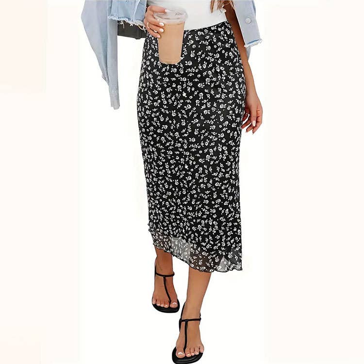 Gauze lace high waist wrap hip long skirt