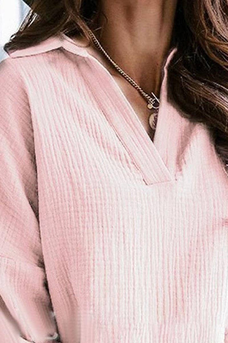 Lapel lantern long sleeve solid color shirt