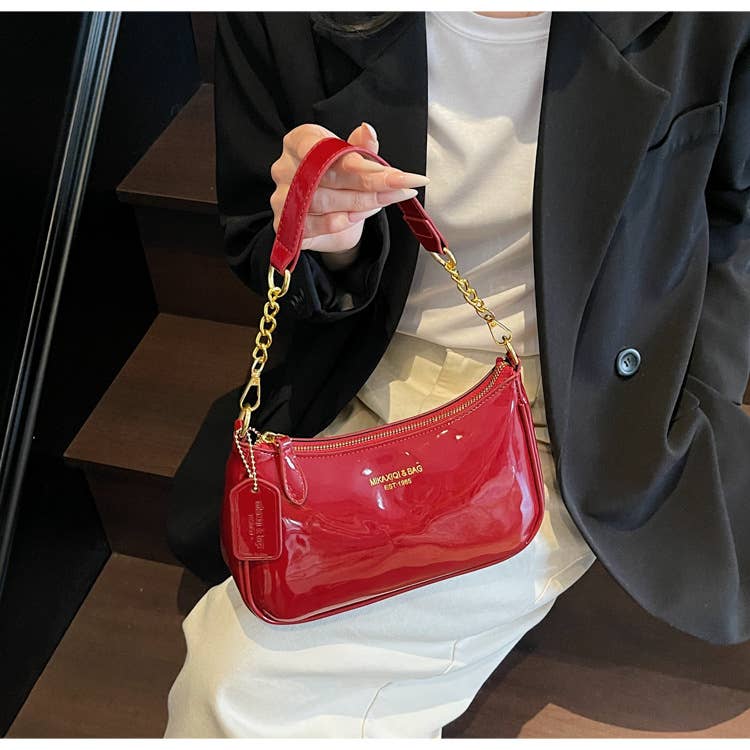 Simple PU leather glossy crossbody bag