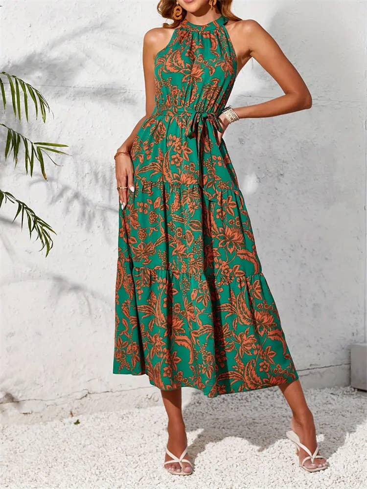 Sleeveless ethnic print dress