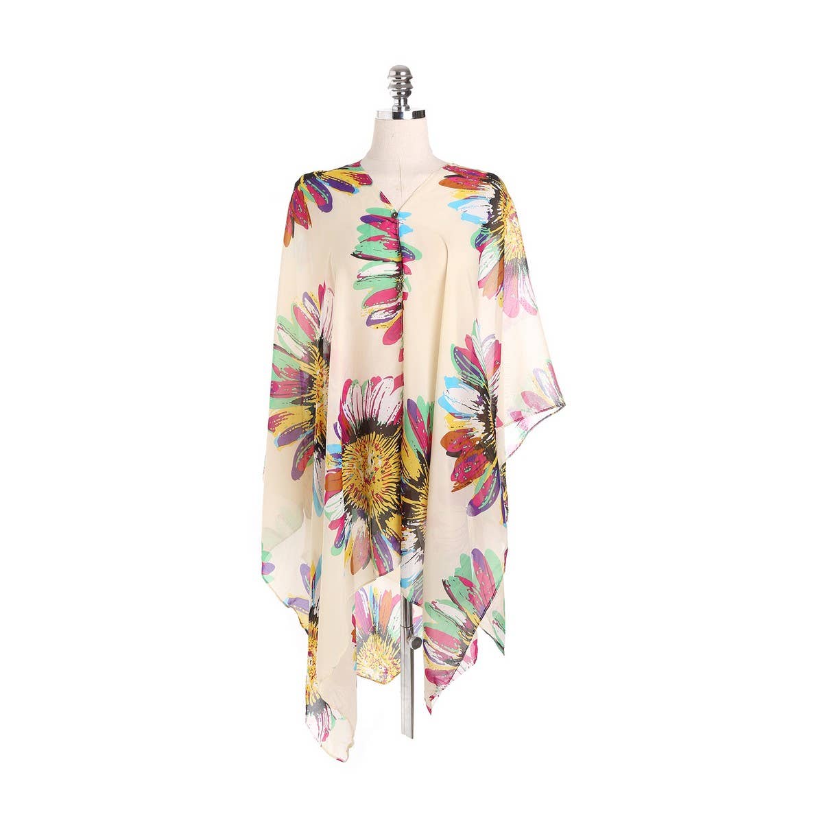 SUNFLOWER PRINT FRONT OPEN KIMONO FOR SUMMER