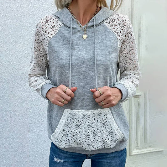 LACE PATCHWORK HOODIE_CWOHOL0501