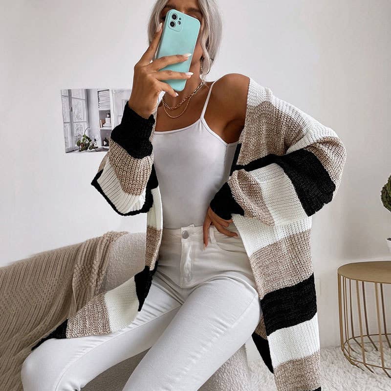 STRIPED COLOR CARDIGAN KNIT ALL-IN-ONE JACKET