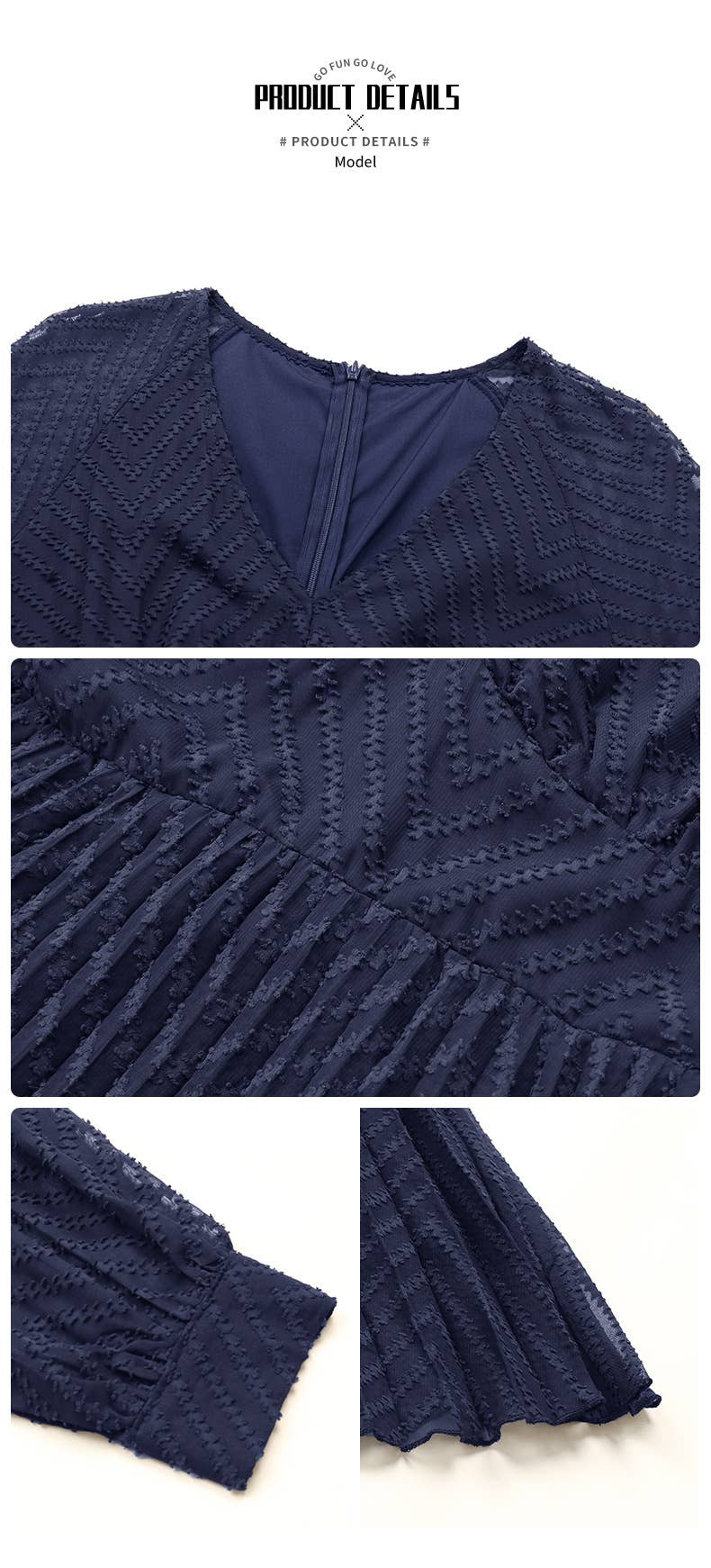 Long sleeve solid color advanced V-neck dress