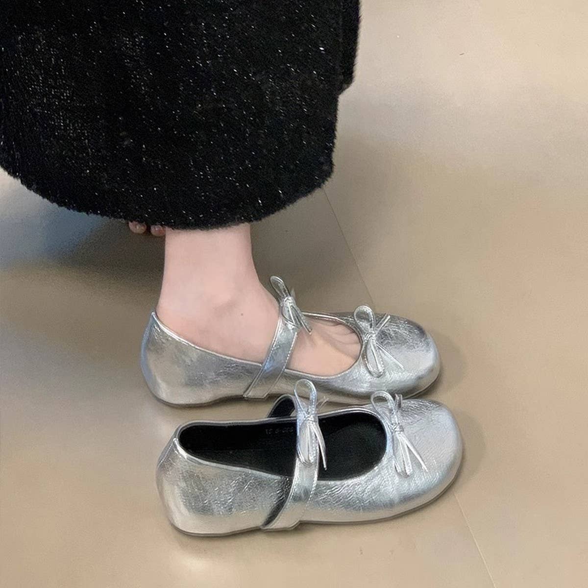 Double Bow Mary Jane Shoes with Hidden Heel