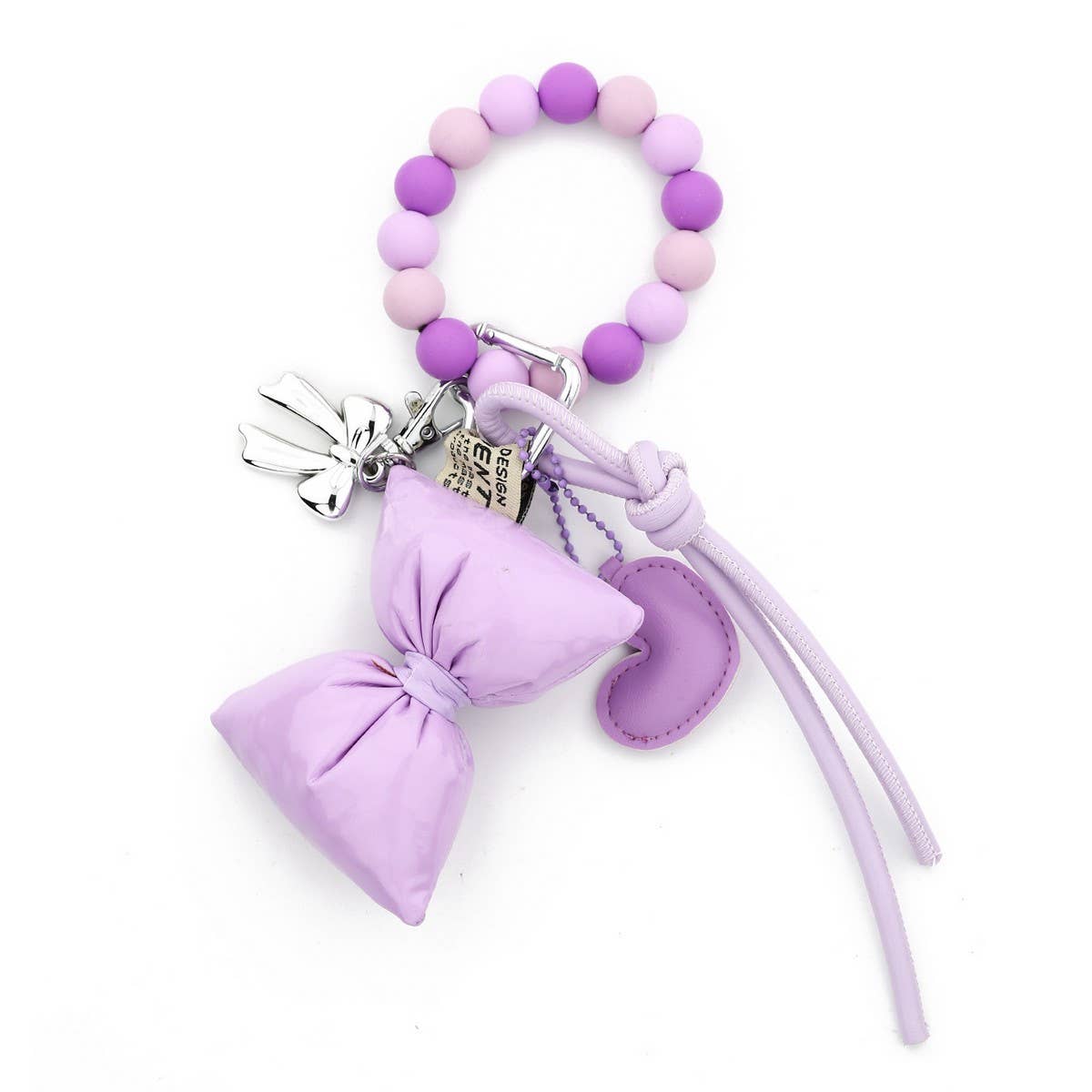 Silicone Bead Bracelet Keychain with Heart Bow_CUAB00445