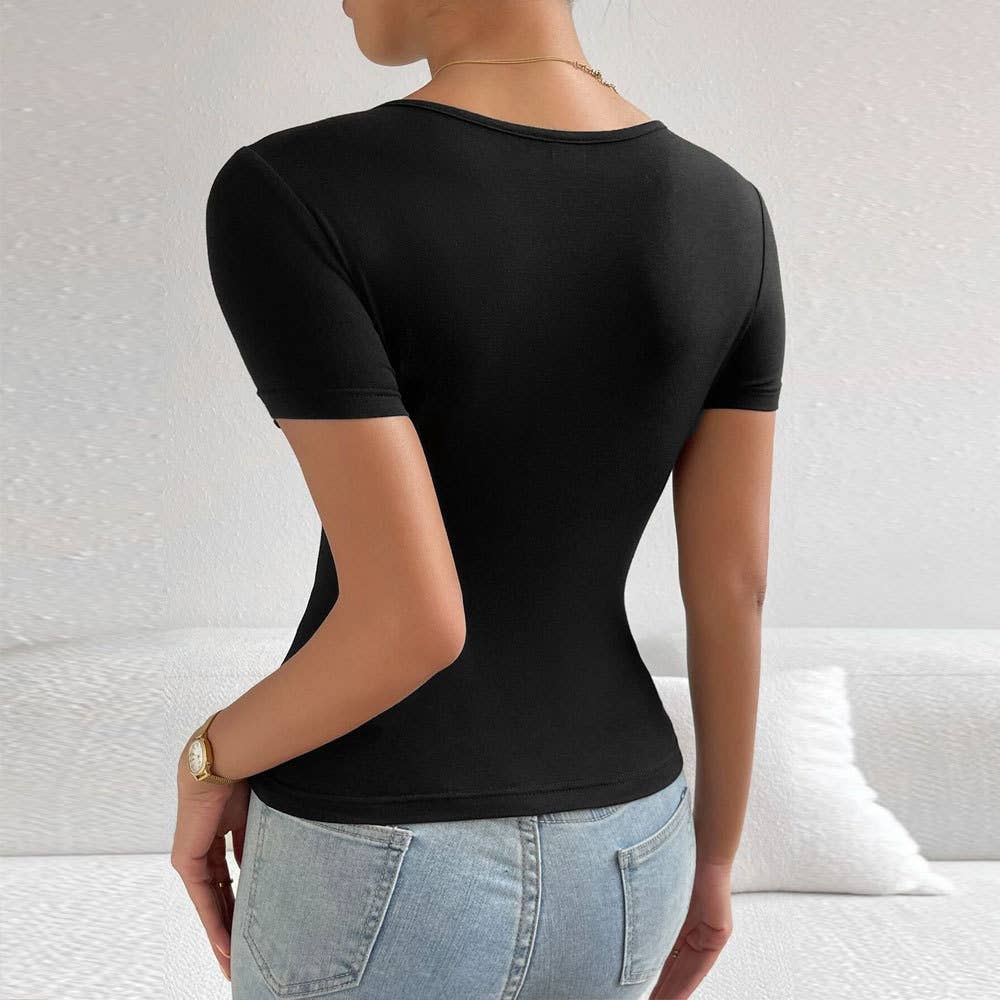 V-NECK SLIM TEMPERAMENT SHORT-SLEEVED KNIT SHIRT