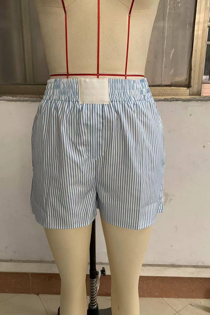 CWBSP0425_ELASTIC WAIST CASUAL STRIPED SHORTS