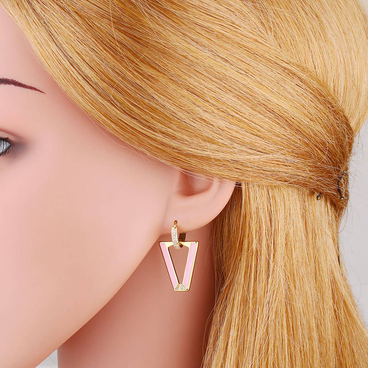 COLORFUL ZIRCON INVERTED TRIANGLE V SHAPED EARRING