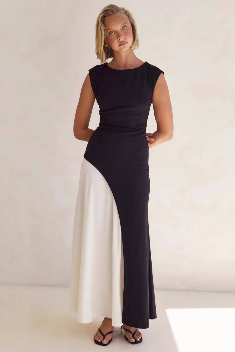 CWDMD5559_SUMMER SLEEVELESS HOLIDAY CONTRAST STITCHING DRESS