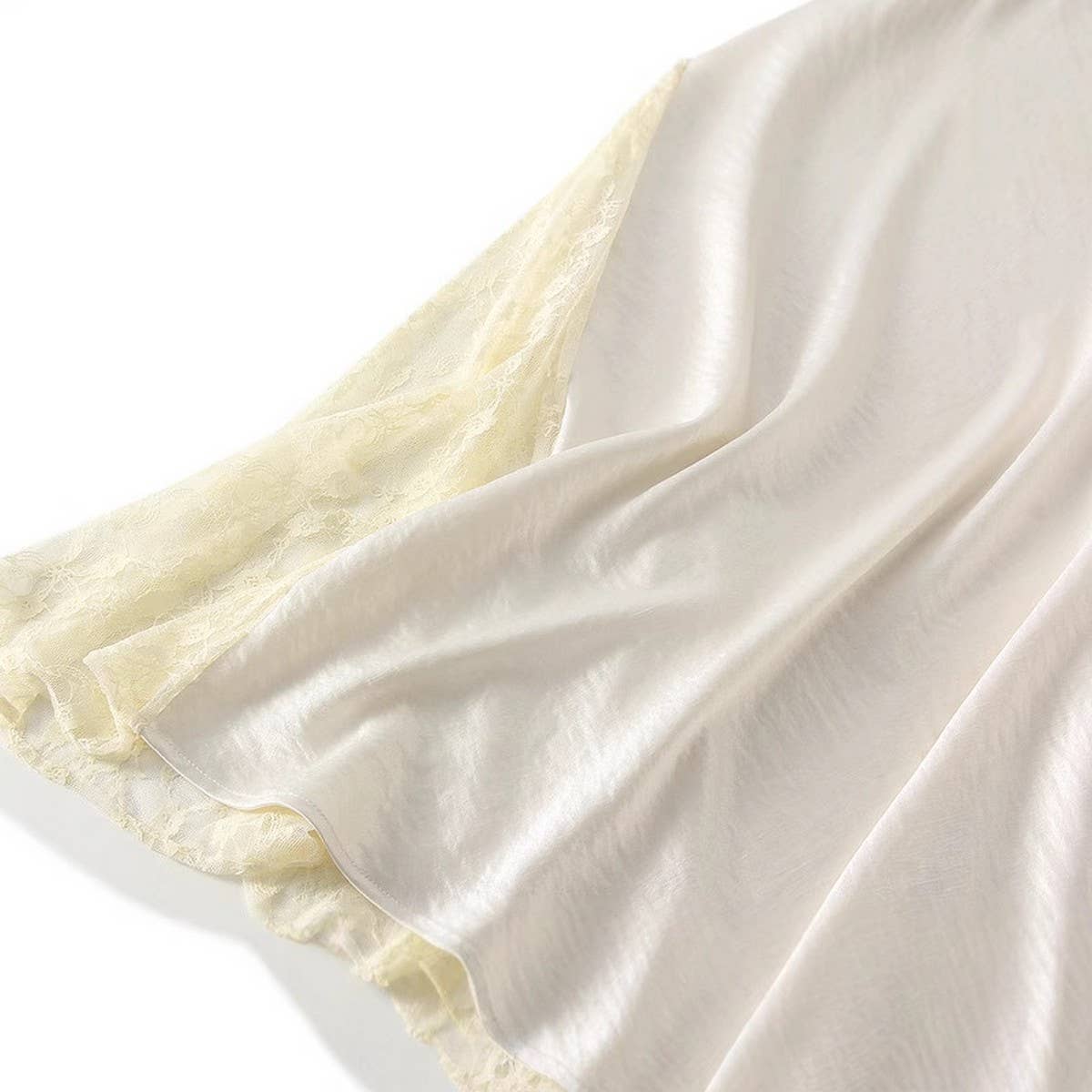 Lace Panel Satin Fishtail Slim Fit Midi Skirt