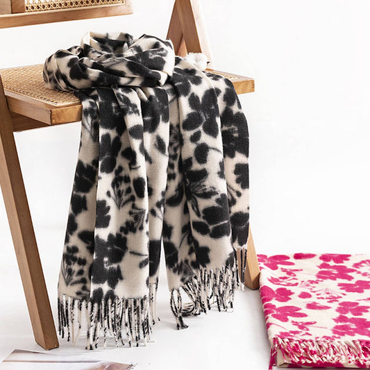 Rose Print Faux Cashmere Scarf for Women - Winter