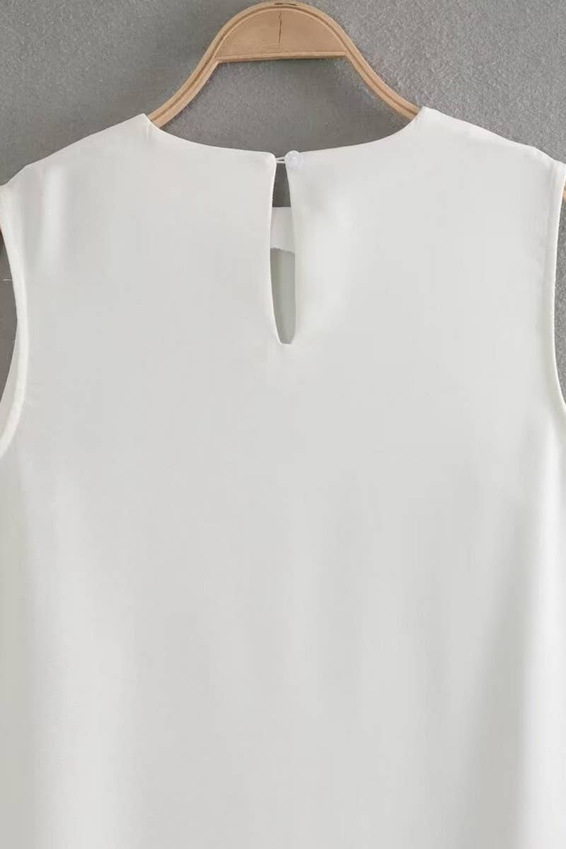 CWDMD2734_SOLID COLOR ROUND NECK SLEEVELESS SLIT LONG DRESS