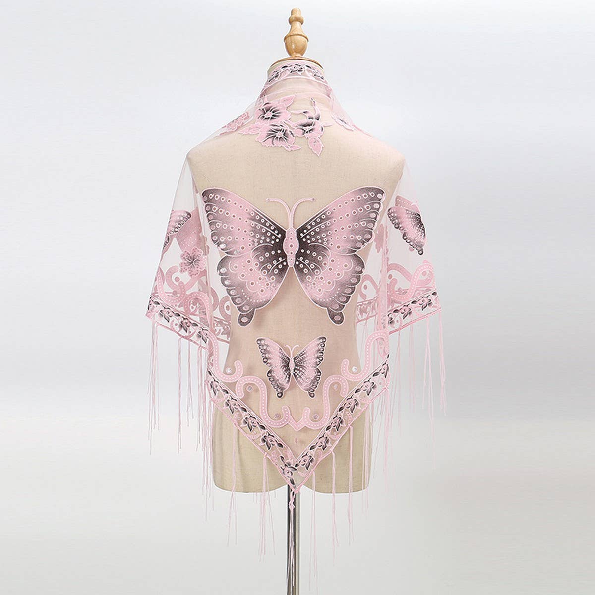 LACE BUTTERFLY EMBROIDERED TRIANGLE SHAWL