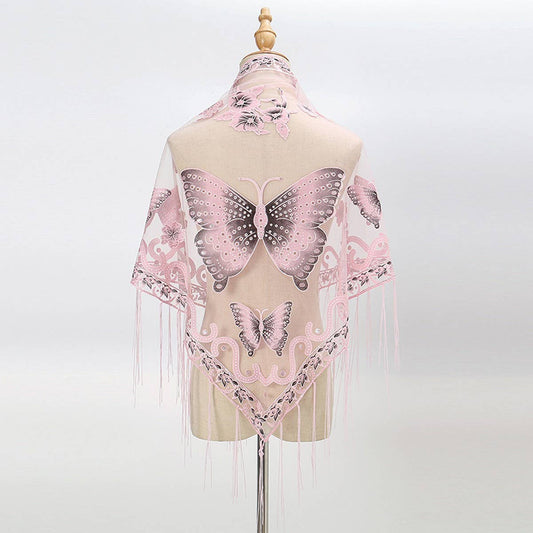 LACE BUTTERFLY EMBROIDERED TRIANGLE SHAWL