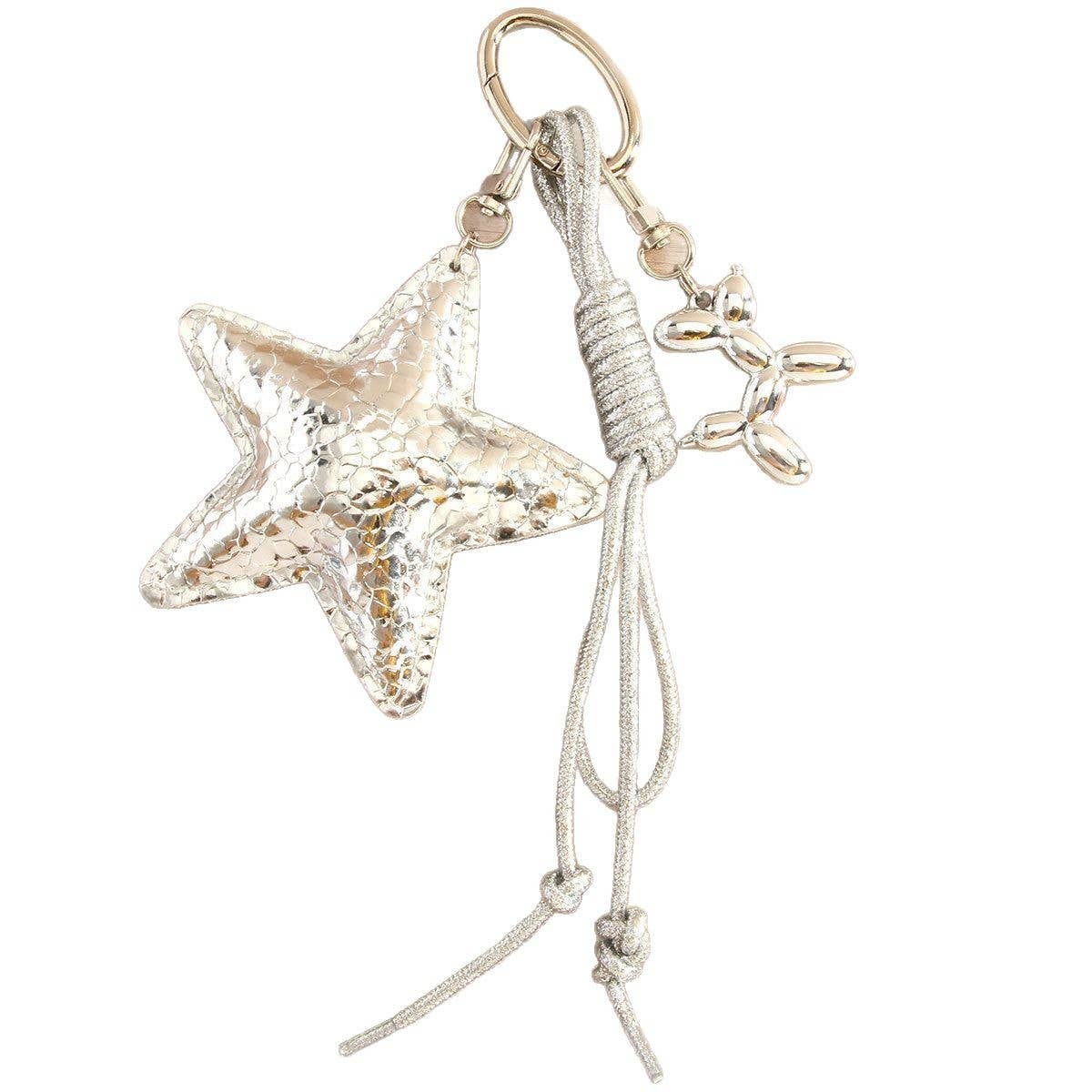 Stylish Silver Star & Balloon Dog Bag Keychain_CWMM7638