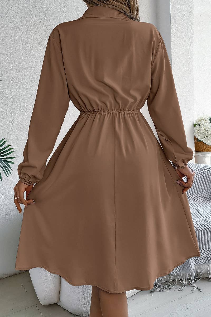 CWDSD6424_CASUAL BUTTON-DOWN WAIST SHIRT DRESS SHORT