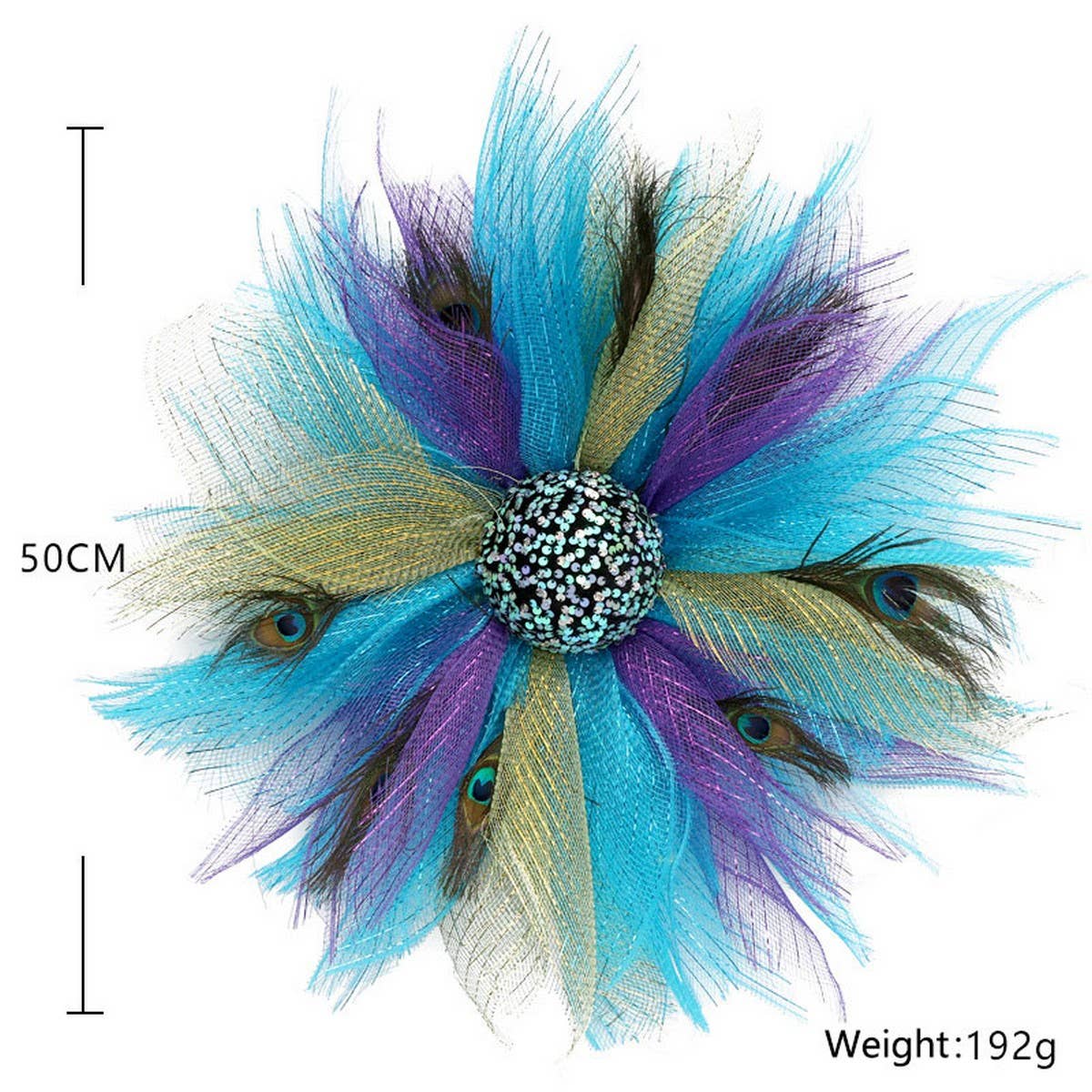 Peacock Feather Ribbon Wreath Door Hanging_CWAJE05389