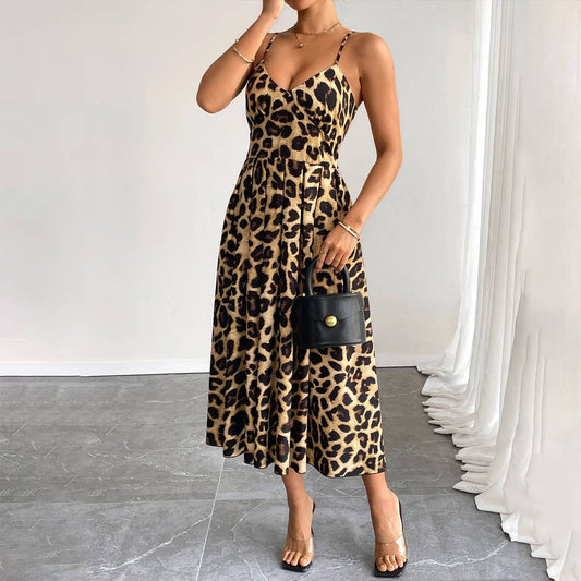 Stylish,sexy elegant leopard print halter dress