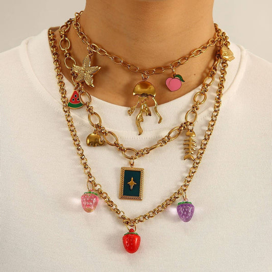 Original Steel Ocean Necklace with Enamel Pendant_CWMM8846