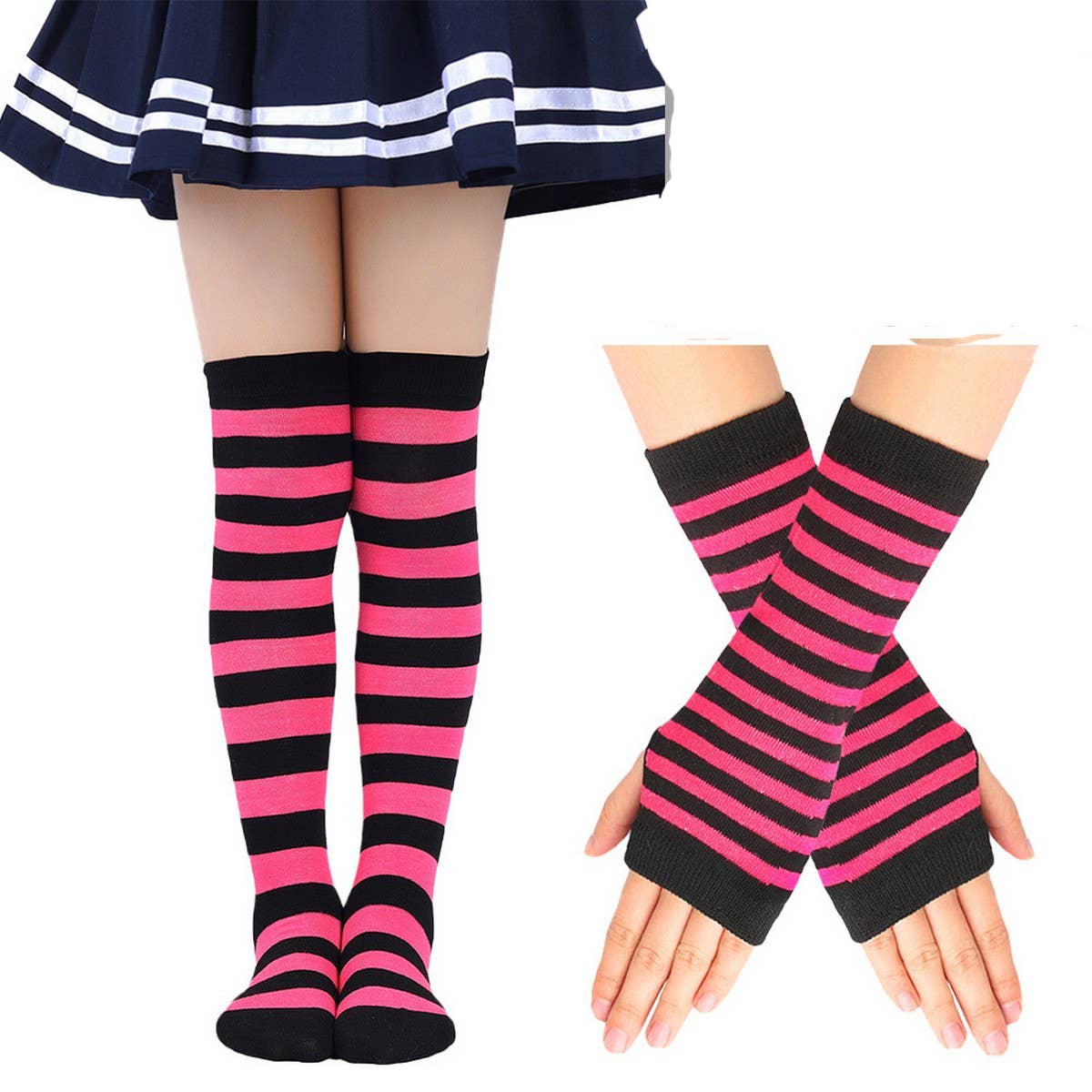 CWMM10087_CHRISTMAS STRIPED SOCKS &AMP GLOVES SET
