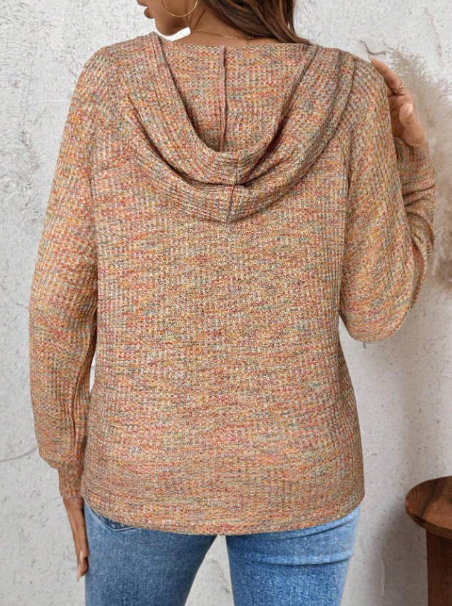 WAFFLE BUTTON-UP HOODIE LOOSE LONG-SLEEVED HOODIE