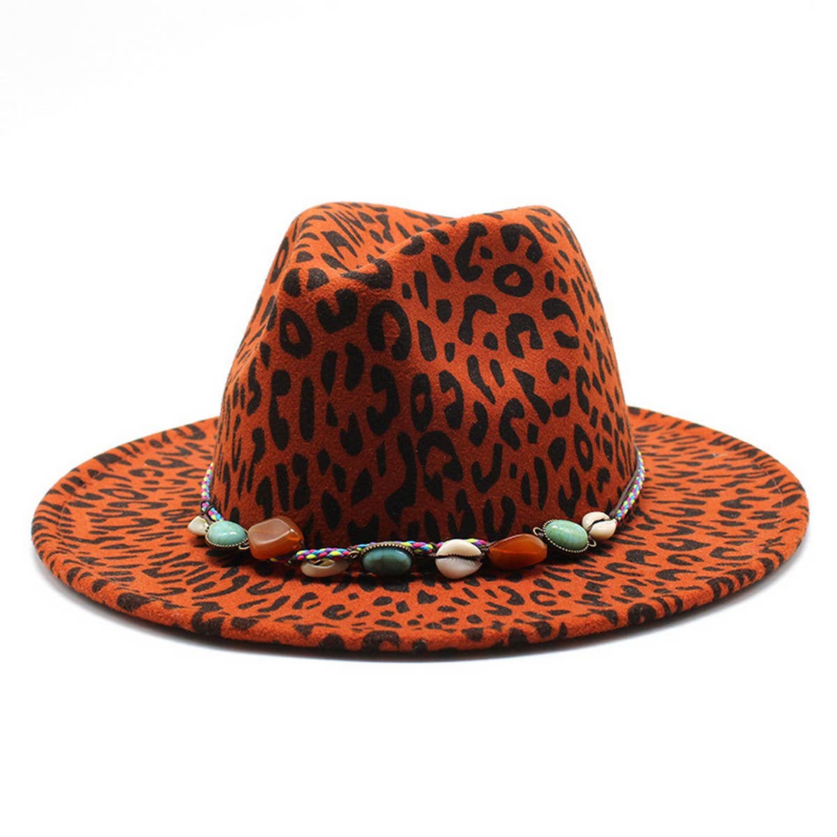 LEOPARD PRINT WOOLEN HAT RETRO JAZZ HAT FELT HAT_CWAH2575