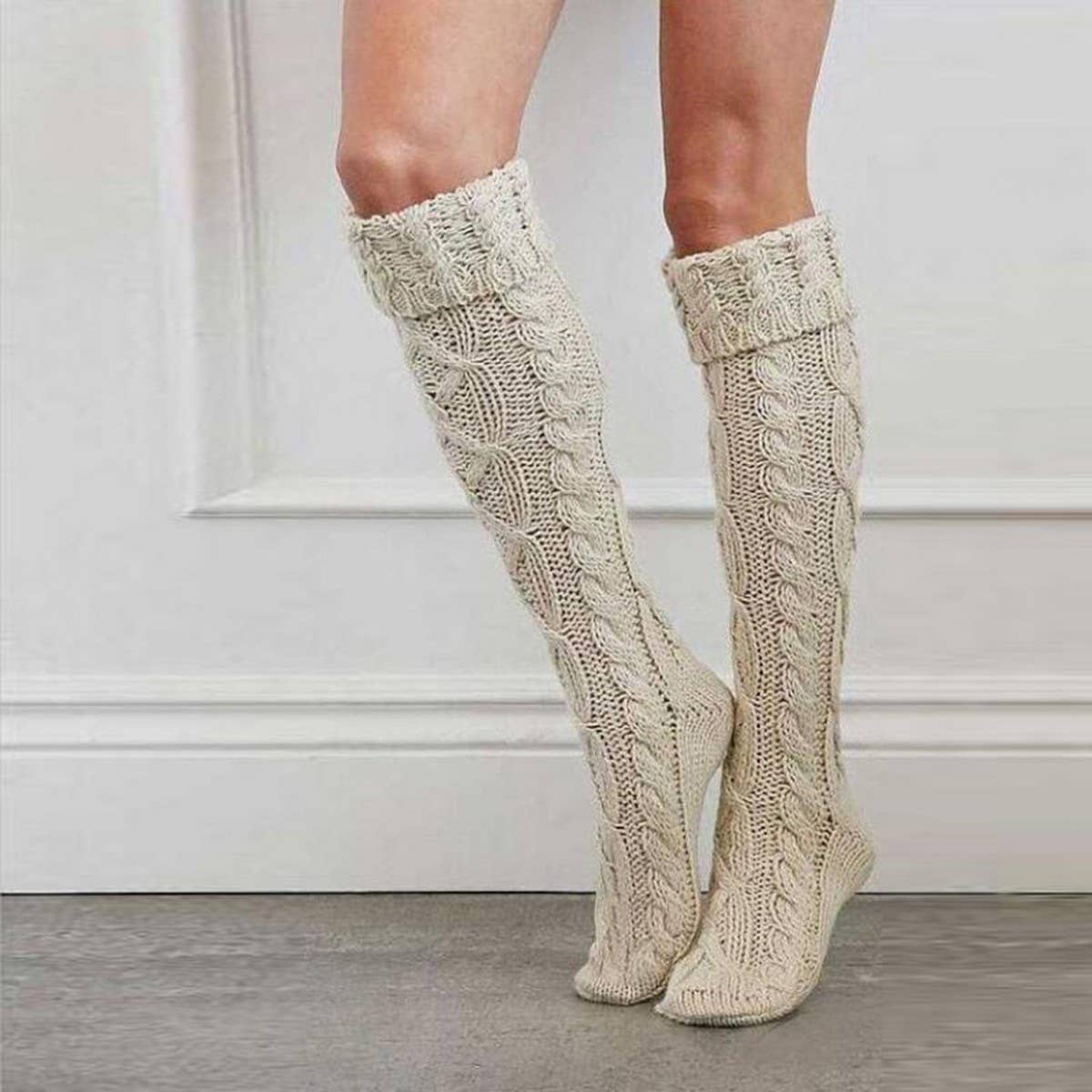 FASHIONABLE TWISTED HEM LONG OVER-THE-KNEE SOCKS