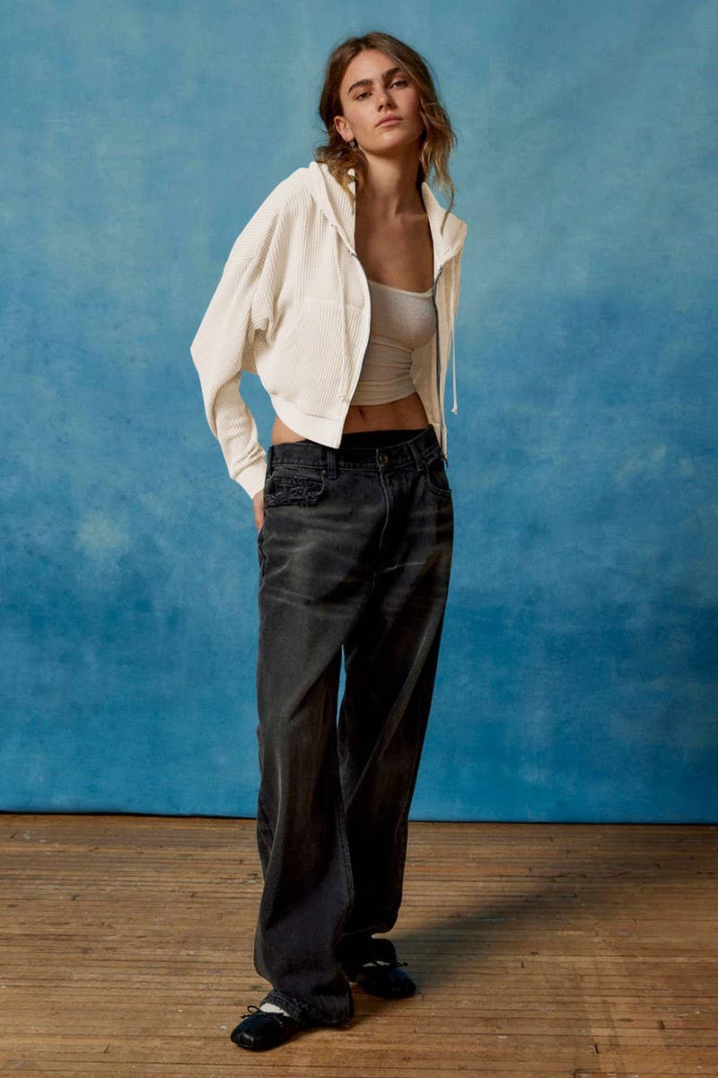 ZIPPER  CARDIGAN  LONG-SLEEVED FALLOW HOODIE_CWOHOL0508