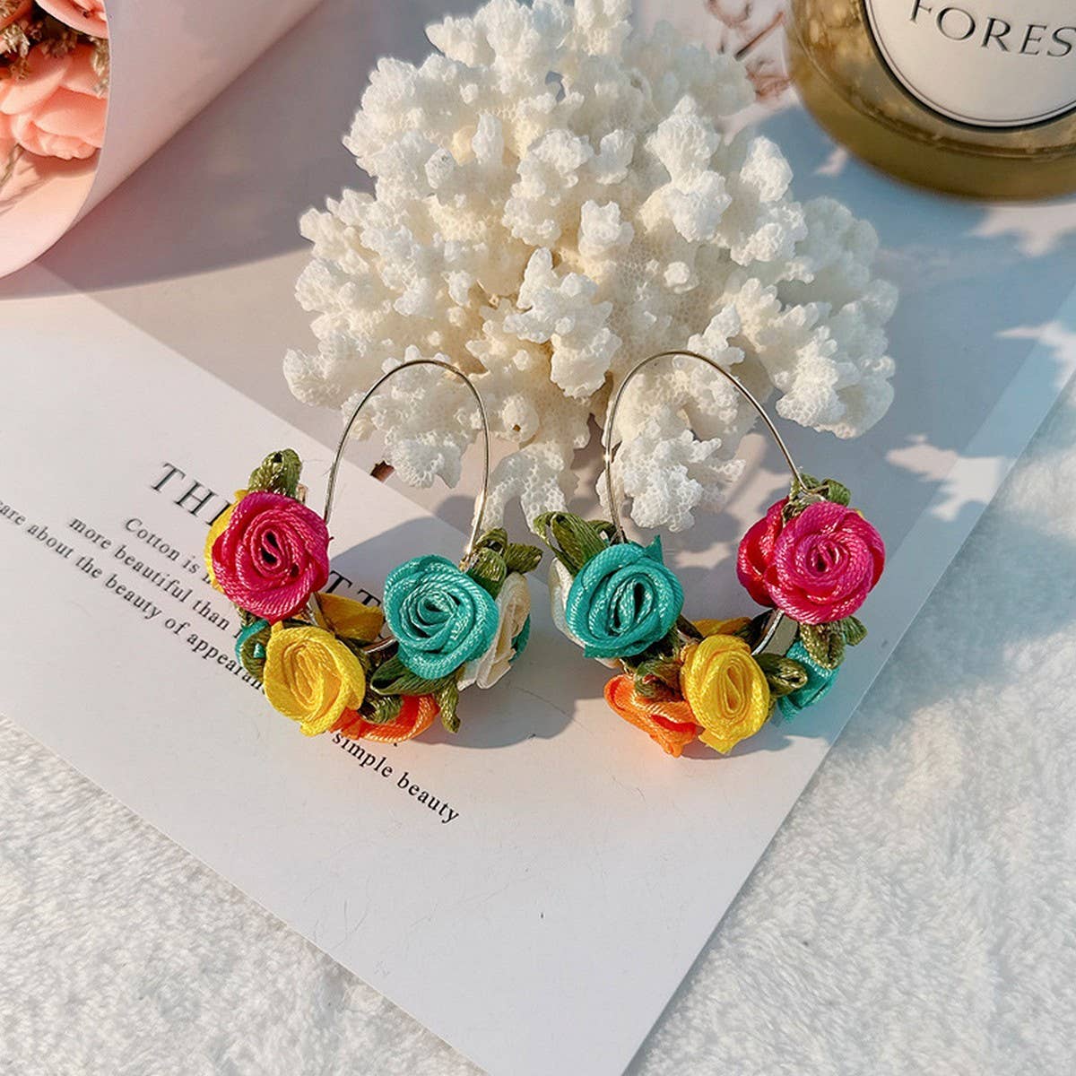 Handmade Fabric Rose V-Shape Ear Cuffs