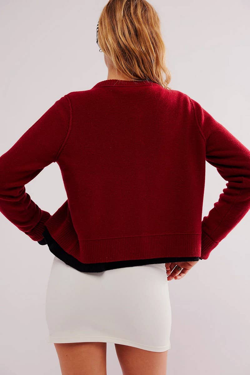 CWOCAL2220_SOLID COLOR ROUND NECK KNITTED CARDIGAN