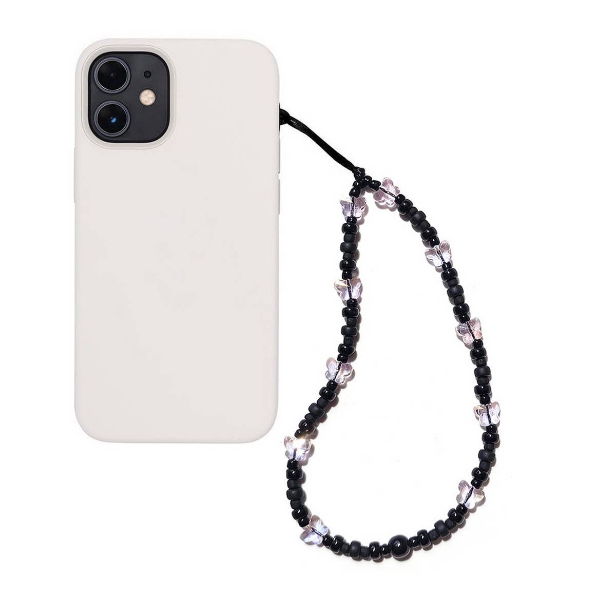 CWMM8729_CRYSTAL BUTTERFLY BLACK ROSE BEADED PHONE CHAIN