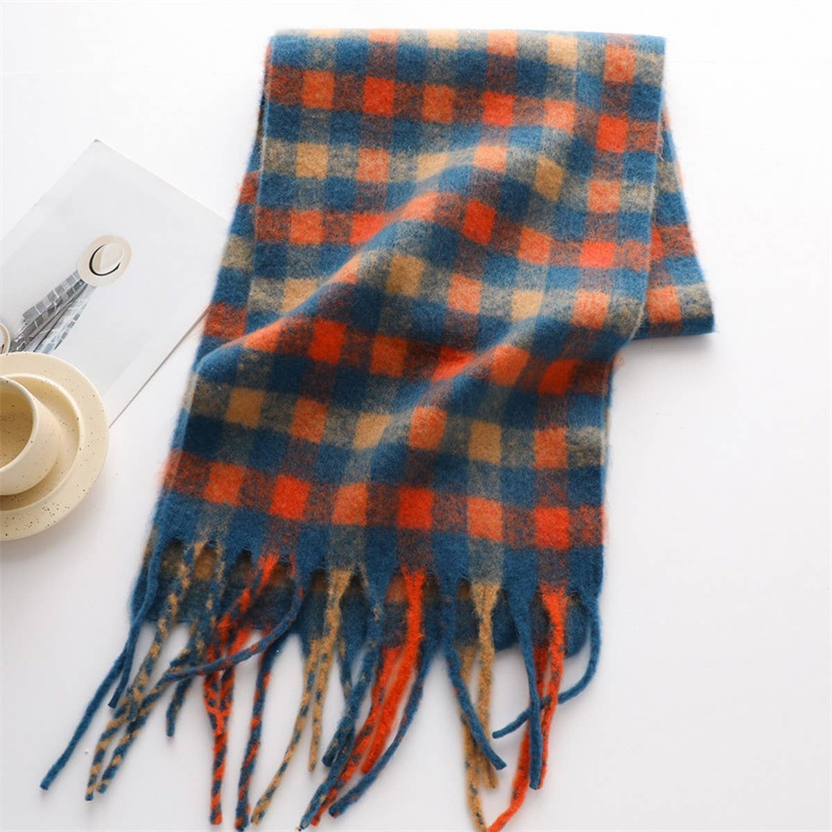 Plaid Winter Scarf ??Thick Soft Long Tassel Wrap_CWASC0983
