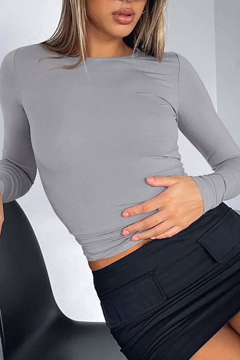 WOMEN'S CASUAL LONG SLEEVE ROUND NECK T SHIRT_CWTTL1673