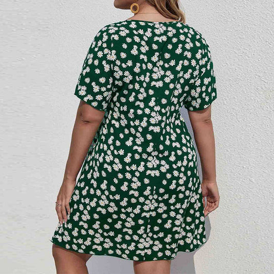 WAISTLINE HOLIDAY DAISY PRINT A LINE DRESS_CWDSD3303