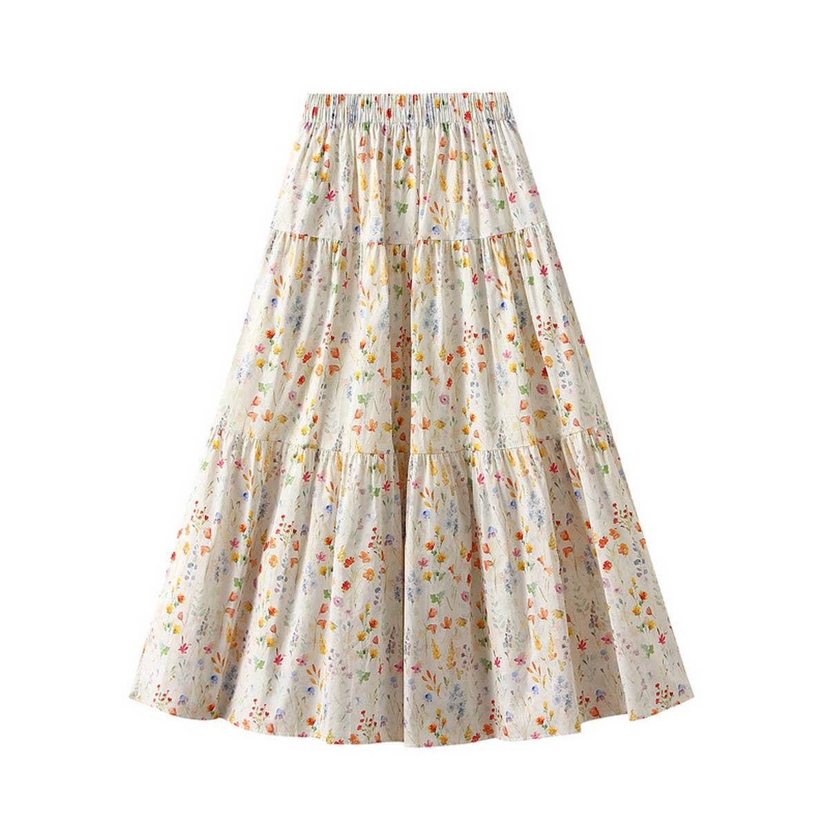Sweet Floral A-Line Elastic Waist Midi Skirt