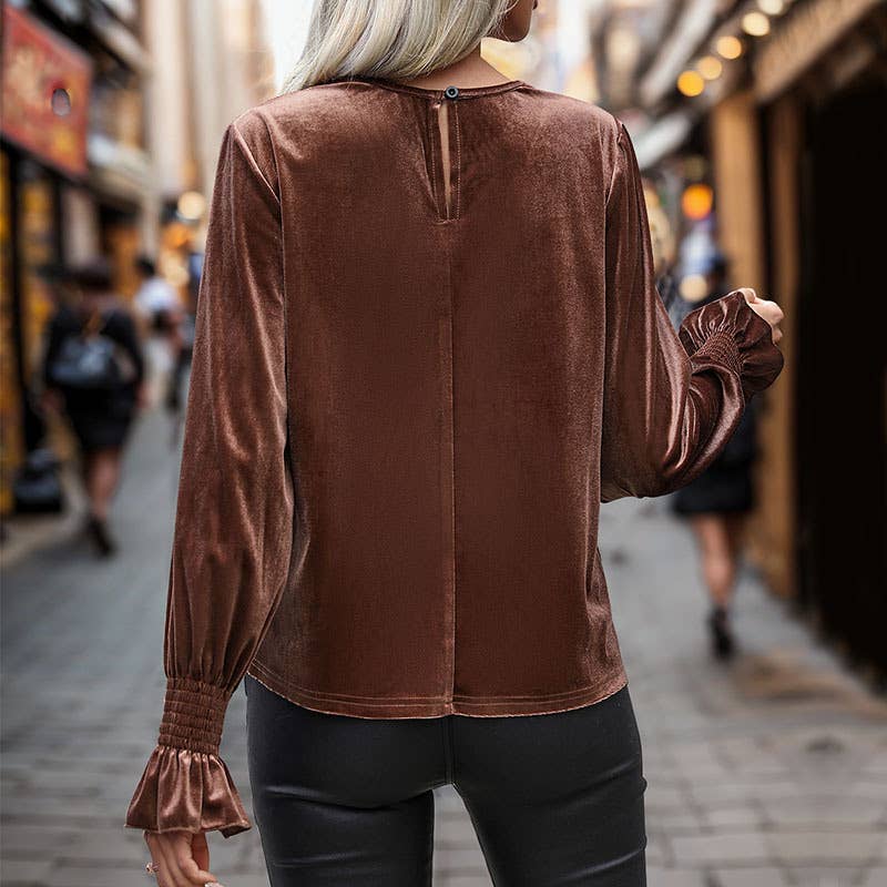 TEMPERAMENT VELVET T-SHIRT LACE PATCHWORK TOP