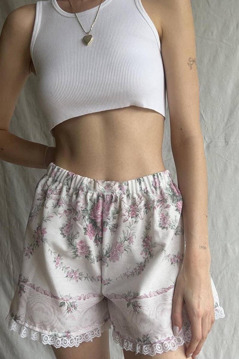 CWBSP0426_LACE PATCHWORK PRINTED BOTTOMING SHORTS