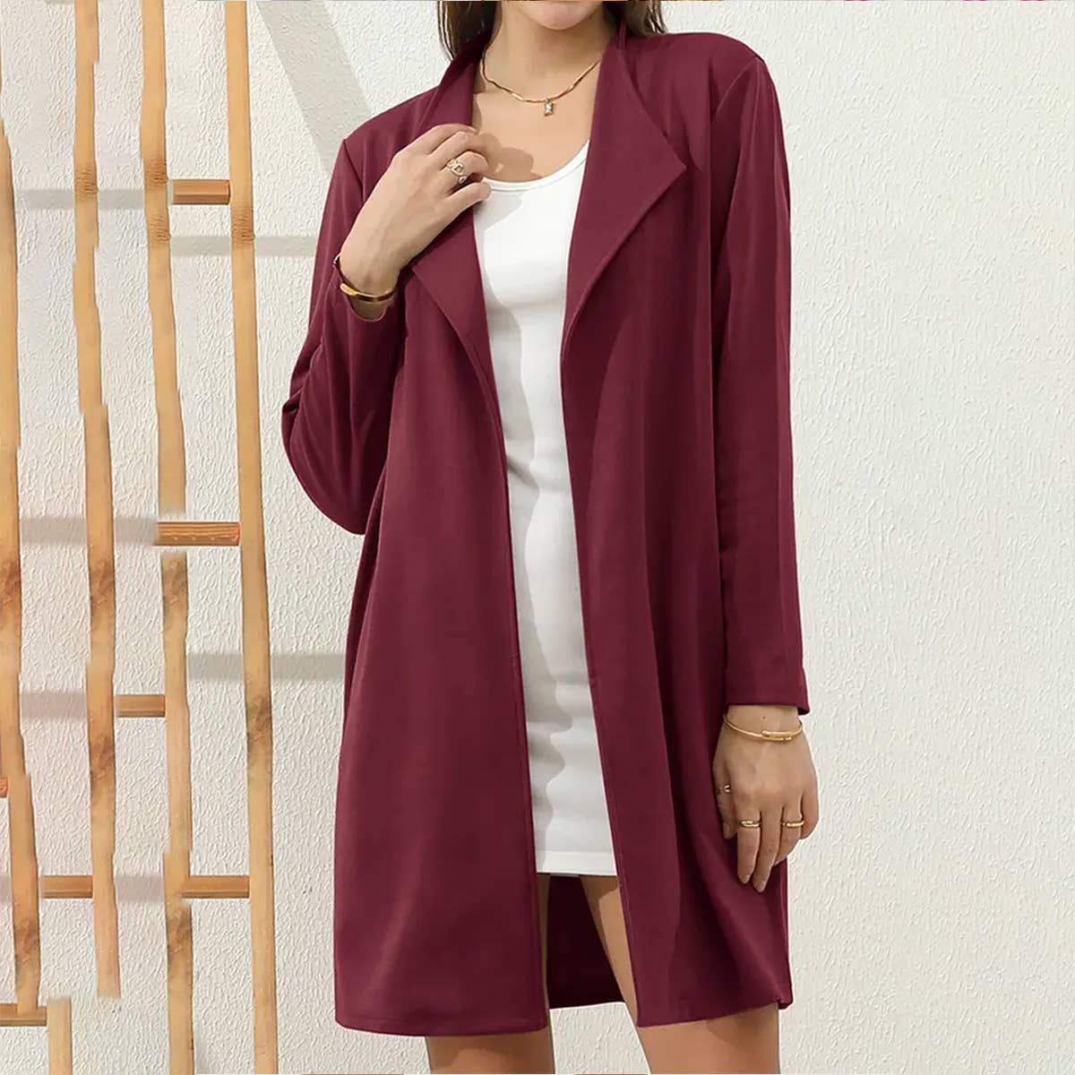 SOLID COLOR LONG SLEEVED LAPEL COAT_CWOCO152