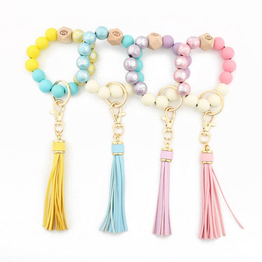 TASSEL PRINTED WOODEN BEAD KEYCHAIN