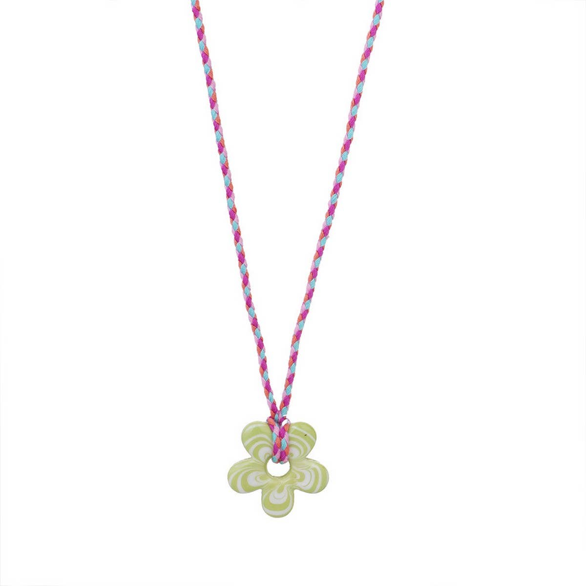 Colorful Glass Flower Pendant Rope Necklace