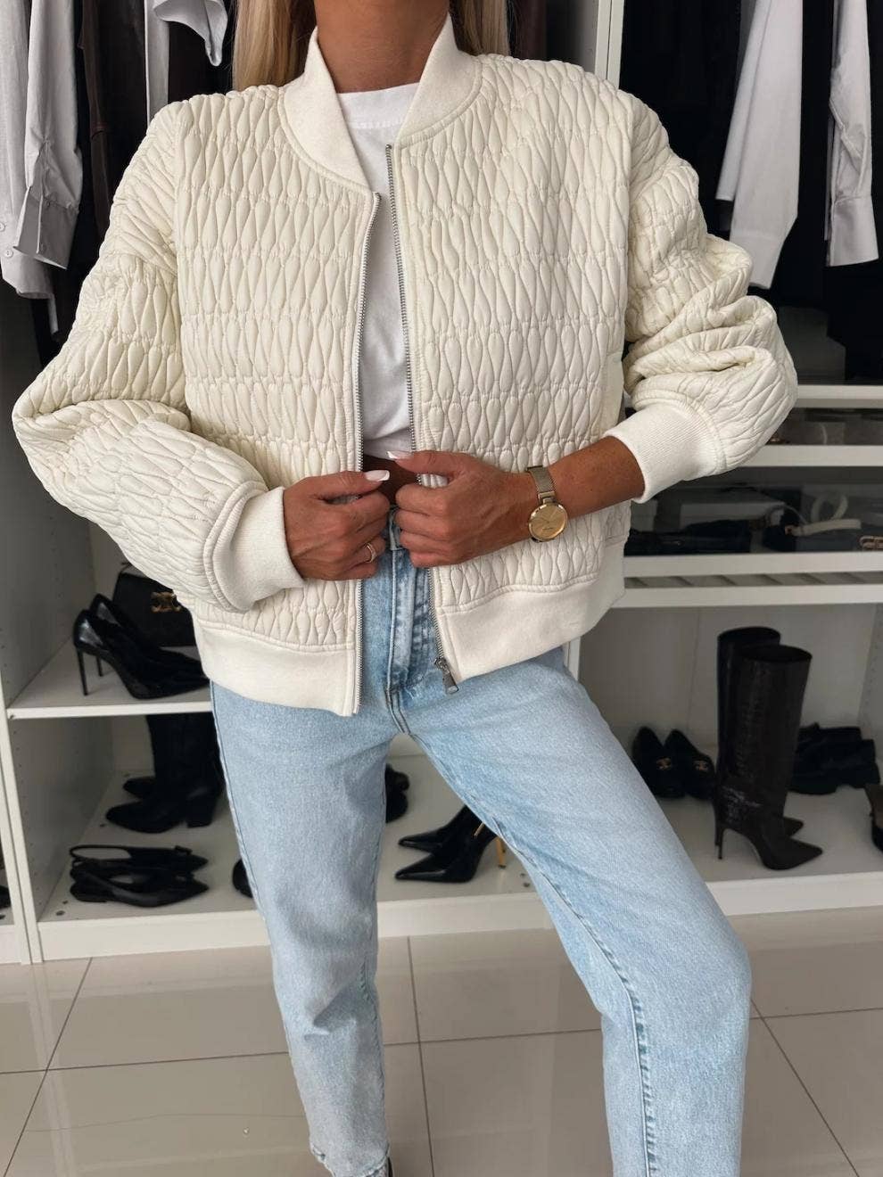 EMBROIDERED SHORT ZIPPER JACKET QUILTED JACKET