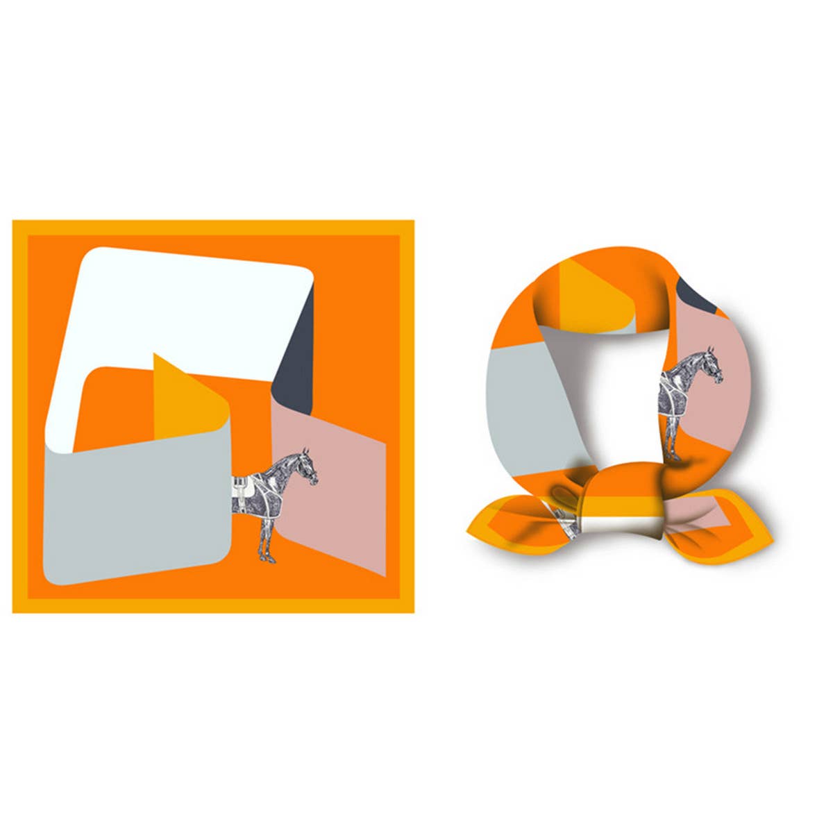 Geometric Print Reversible Satin Scarf for Summer