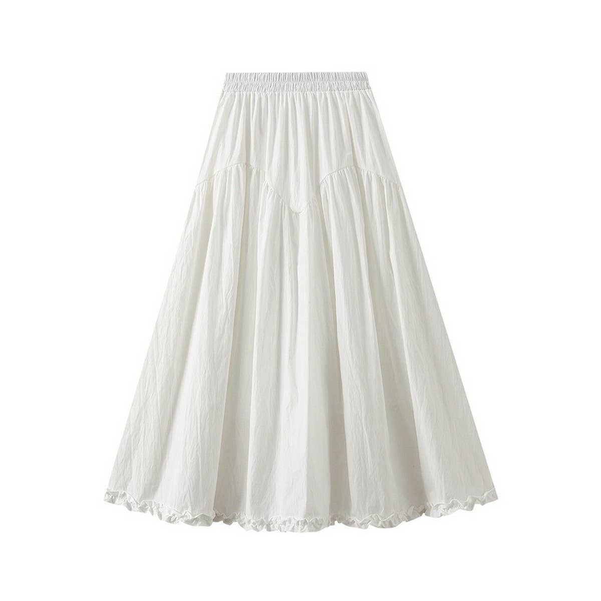 Ruffle Trim Paneled A-Line Flowing Midi Skirt