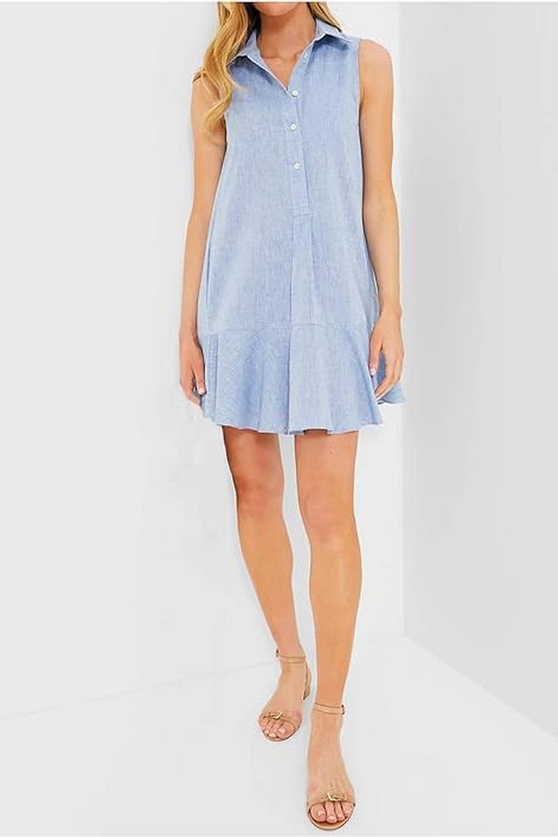 CWDSD8275_SLEEVELESS COTTON SHIRT HEM RUFFLE DRESS