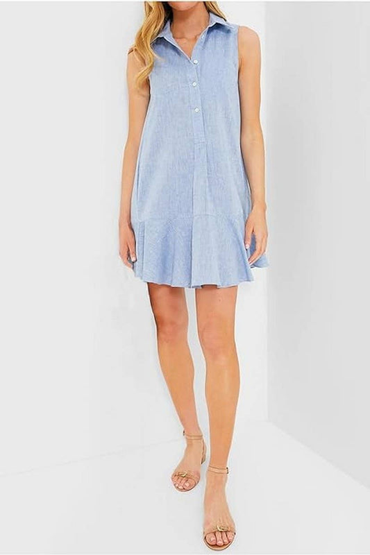CWDSD8275_SLEEVELESS COTTON SHIRT HEM RUFFLE DRESS