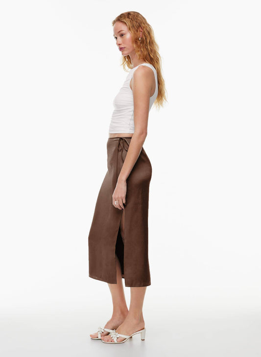 LACE UP SATIN SKIRT HIGH WAIST SLIT STRAIGHT SKIRT