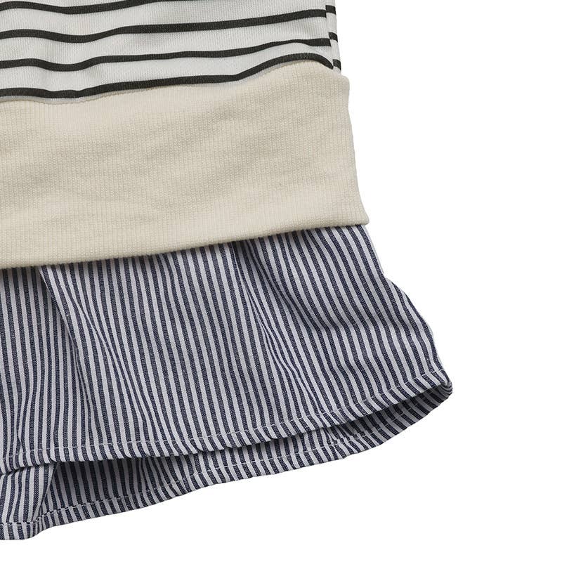 Round-neck striped patchwork fake two-piece top